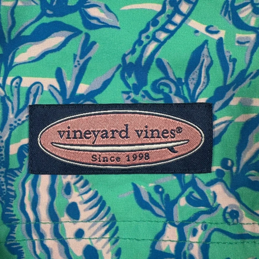 Vineyard Vines Swim Trunks Mens 4XB Seahorse Coral Print Green Blue